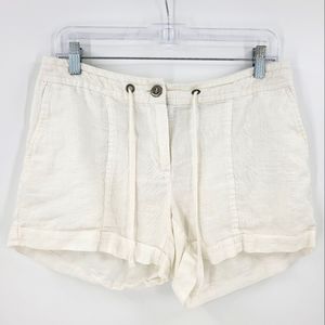 Willi Smith Linen Lightweight Drawstring Shorts Rolled Hem White 6 US Womens